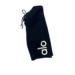 ALO Yoga Biker Shorts Black Lace-up Size L White Logo 8"